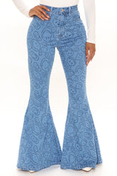 Makes Me Smile Extreme Flare Jeans - Medium Blue Wash Ins Street